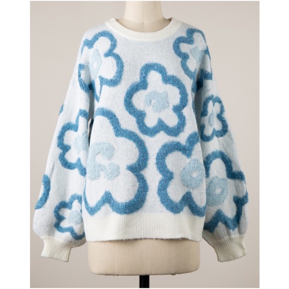 Miracle Floral Textured Loose Fit Round Neck Sweater Top - Picture 1 of 3